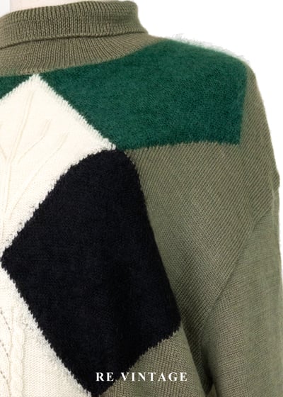 日本製 - Moss Green 四色菱格紋針織毛衣5