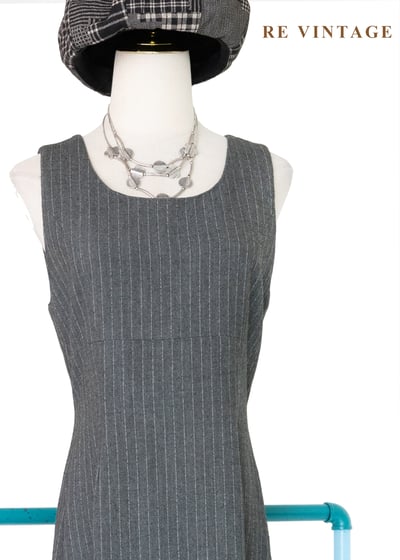 質感單品 - 倫敦霧中細條紋毛呢長洋裝3