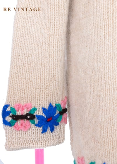 奶油白小花綻放毛料針織毛衣外套15