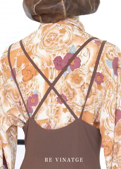 晨曦橘紫色小花長袖襯衫6