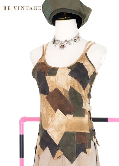 『歐洲寶物』大地系仙女薄款麂皮細肩帶背心1