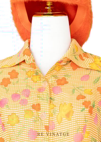 鮮橘色小格紋夏日花花洋裝3