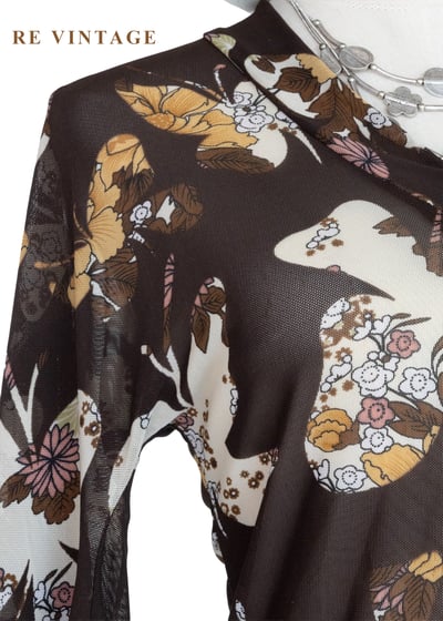 昭和風蝴蝶盤釦花卉微透紡衫7