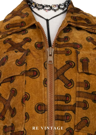 焦糖色穿繩記號麂皮長毛內裏外套8