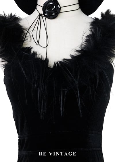 Hollywood 名伶黑羽毛絨布長洋裝9