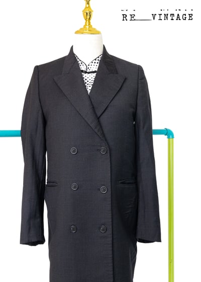 『法國寶物』雙排釦小黑格中長版西裝外套6