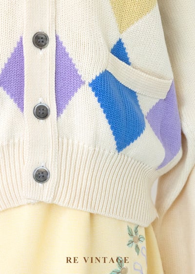 日本製 - 彩虹糖奶油大菱格針織外套6