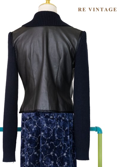 午夜拼接率性針織皮革外套11