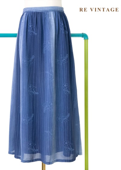 深夜花市漸層藍手繪花朵長裙（24-28"）1