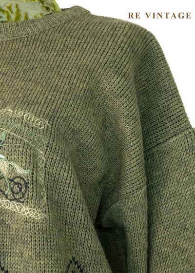橄欖綠山型民族圖騰針織毛線衣5