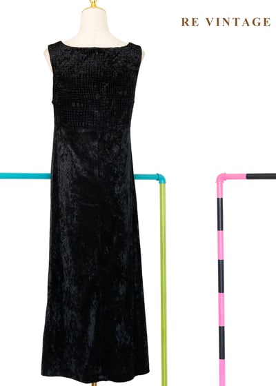 織紋格紋迷宮黑絨長洋裝9