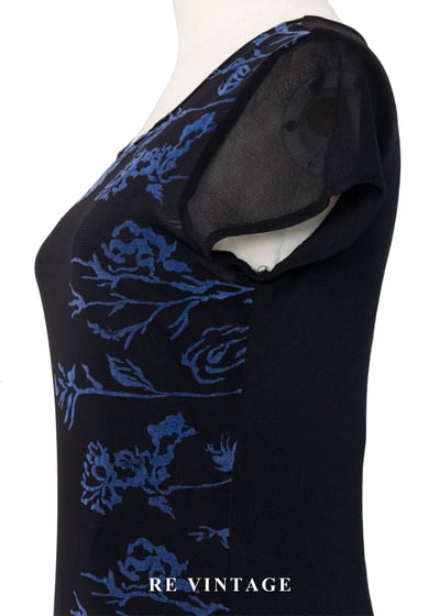 知性藍色植物標本黑底長洋裝14