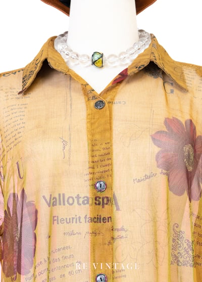 焦糖黃大紅花網紗長版襯衫3