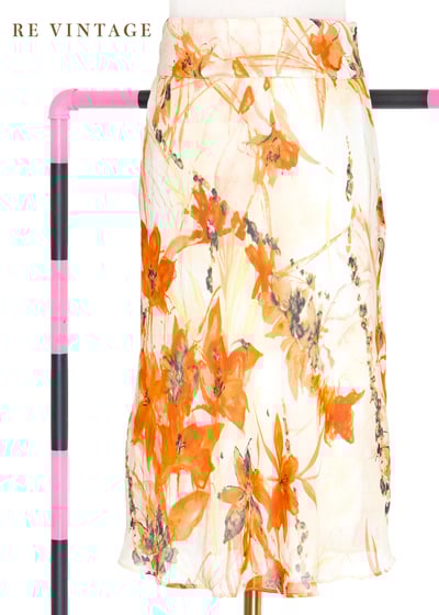 Vibrant Orange 水彩小花雪紡及膝裙（25"）1