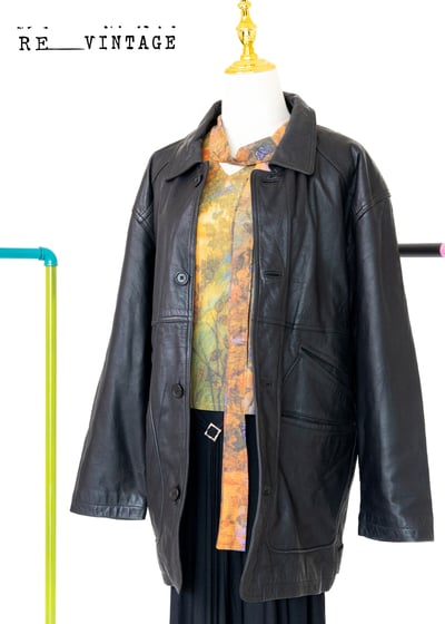 高級霧面黑長版皮革外套1