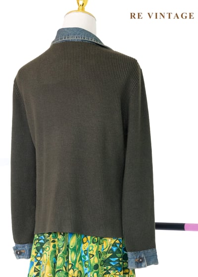 Casual 墨綠拼接單寧外套10