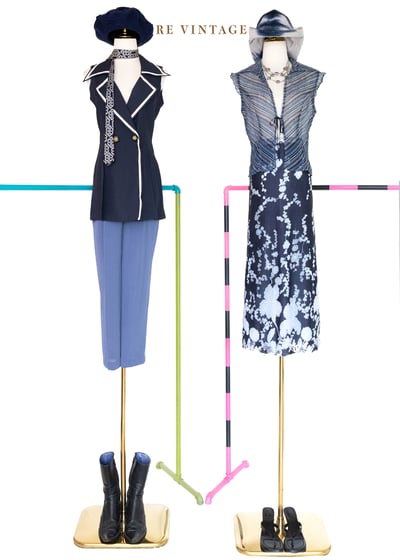 雙色藍韻花影長裙（26"）2