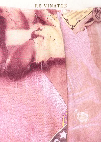 粉粉紅棉質仿牛仔拼接圖紋長裙（27")10