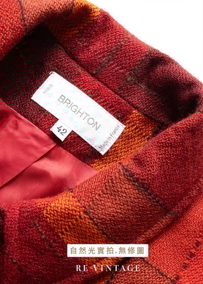 『歐洲寶物』法國製 - 氣質出眾的橘紅色不規則格紋西裝外套6