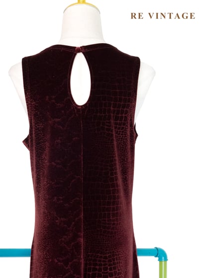 赤紅荒野鱷魚紋絨布長洋裝16