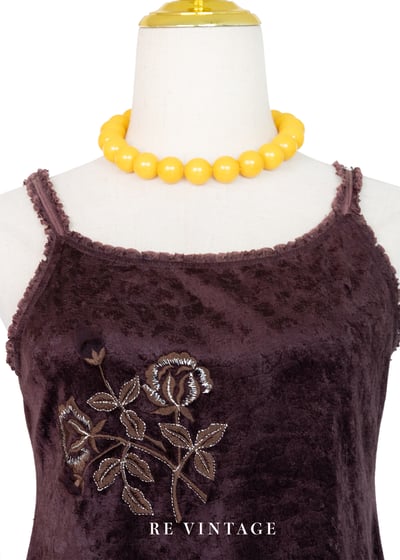 巧克力色精緻花影絨布小背心3