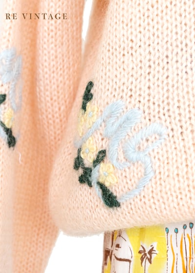 甜美の桃子色毛線花刺繡針織毛衣8