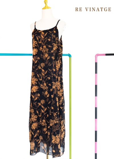 橘子花茶黑色雪紡細肩長洋裝12