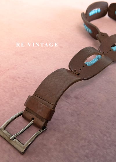 圓潤藍珠深棕色個性皮帶（25-28"）4