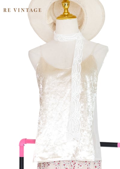 香檳色絨布與雪紡交織細肩帶背心3