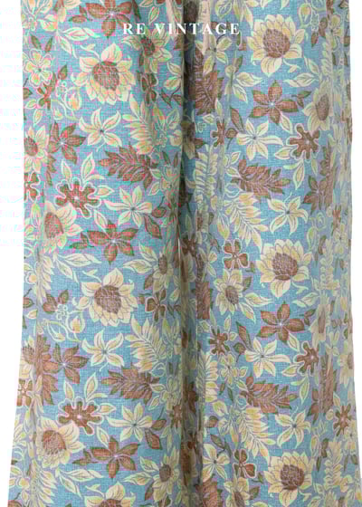 鄉村藍棕黃花慵懶午後寬版直筒褲（24-32"）4