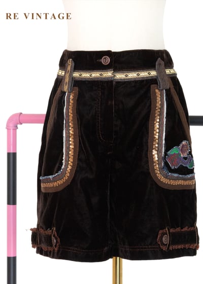 深棕色金線序章絨布短褲（26"）1