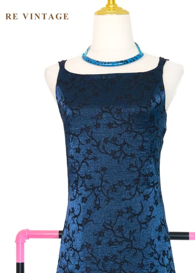 藤蔓藍光銀河優雅細肩帶長洋裝3