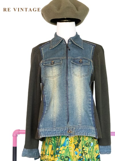 Casual 墨綠拼接單寧外套1