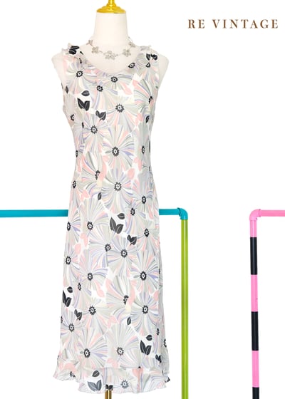 春夏糖粉花開雪紡洋裝1