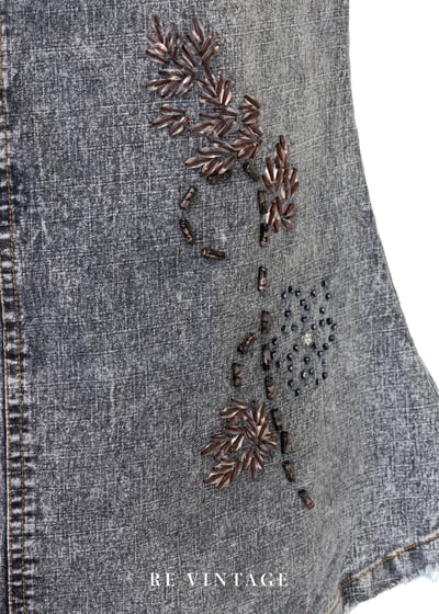 水洗灰調煙燻珠飾綻放牛仔裙（27"）5