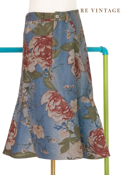 復古牡丹綠葉牛仔美裙（28"）1