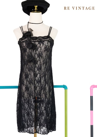 Black witch 黑玫瑰蕾絲透膚細肩帶洋裝1