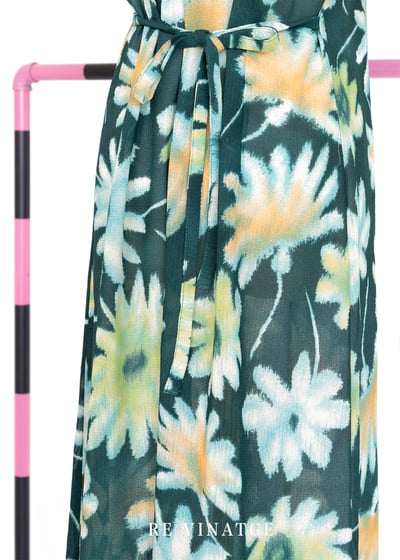 松花綠暈染大花朵長洋裝11