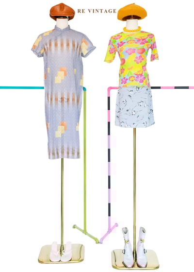 幾何迷蹤 - 藍灰色蕾絲旗袍洋裝2