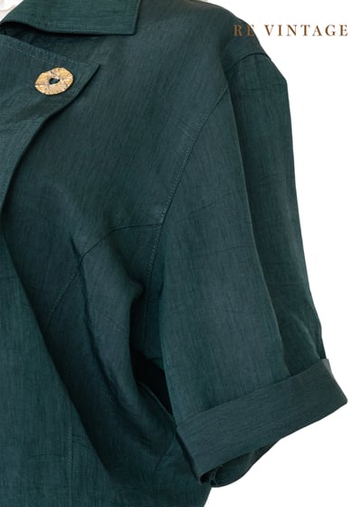 復古精緻墨綠色金釦短版上衣/罩衫5