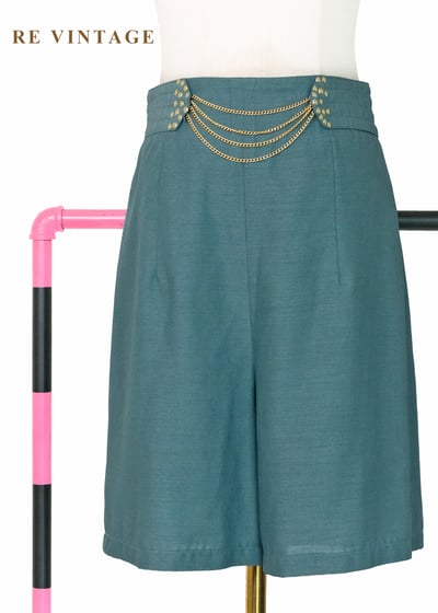 微醺孔雀綠金屬鏈高腰短褲（28"）1