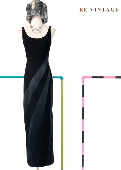 Minimalism 螺旋拼接線條美背細肩長洋裝1