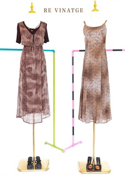 Brown color smudging 小花樹枝細肩帶洋裝3