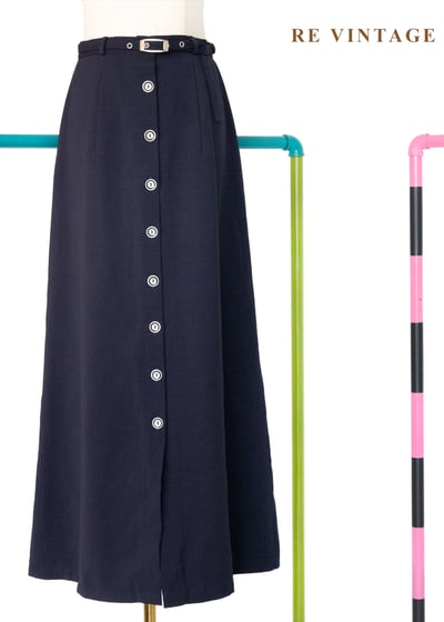 質感單品 - 黑白釦高腰藍裙（24"）1