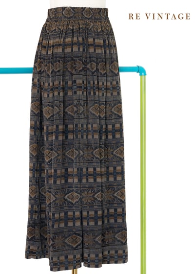 仿織品圖騰復古色長裙（24-34"）7