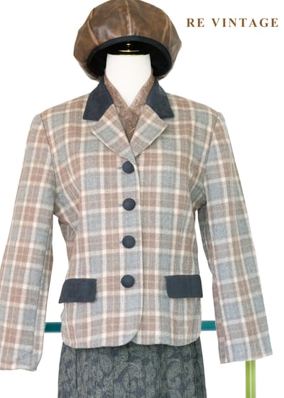 霧灰奶茶色格紋毛呢西裝外套1