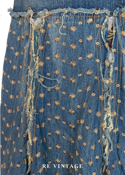 叛逆愛麗絲 - 洗舊小花拼貼丹寧美裙（29"）5