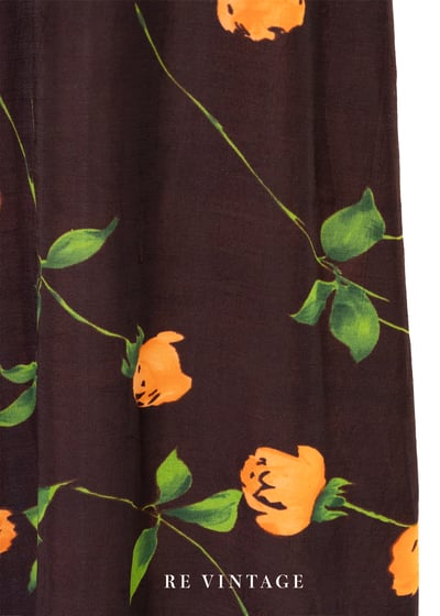 橘色小花高腰水水彈性布料長裙（23"-27"）11