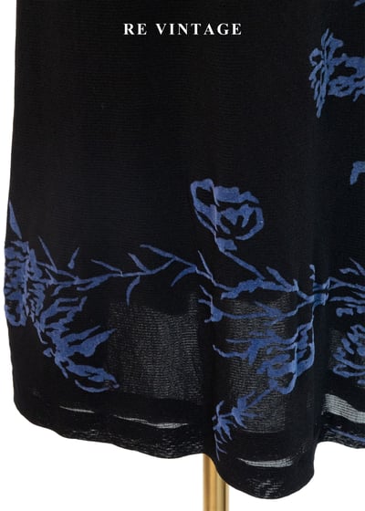 知性藍色植物標本黑底長洋裝10