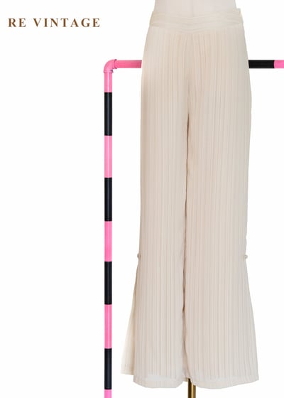 奶油白線條中國釦高腰直筒褲（27"）1